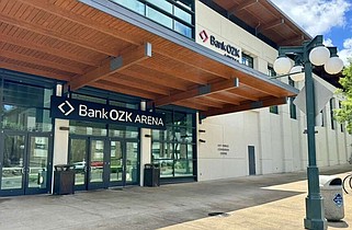 The main entrance to Bank OZK Arena is shown on Friday afternoon. The arena will host over 10 graduation ceremonies for high schools and colleges throughout the area beginning Thursday. (The Sentinel-Record/Brandon Smith)